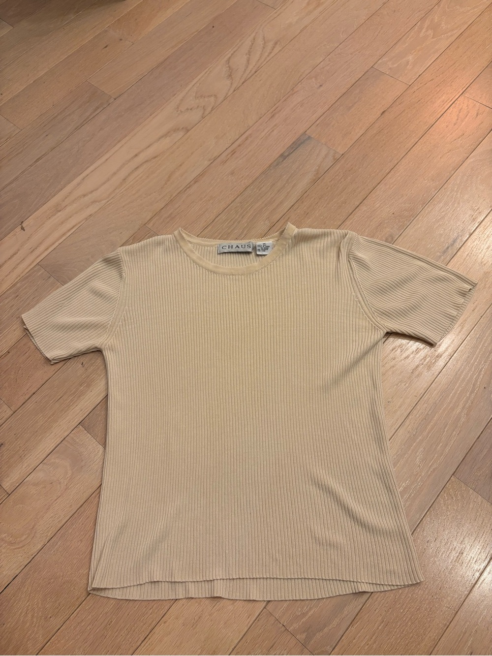 Vintage 100% Silk Ribbed Short Sleeve Top
